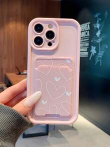 2pcs White Heart-Shaped Card Holder + Pink Bamboo Full Coverage Anti-Drop TPU Phone Case Compatible With Apple Series - Multicolor - View 3