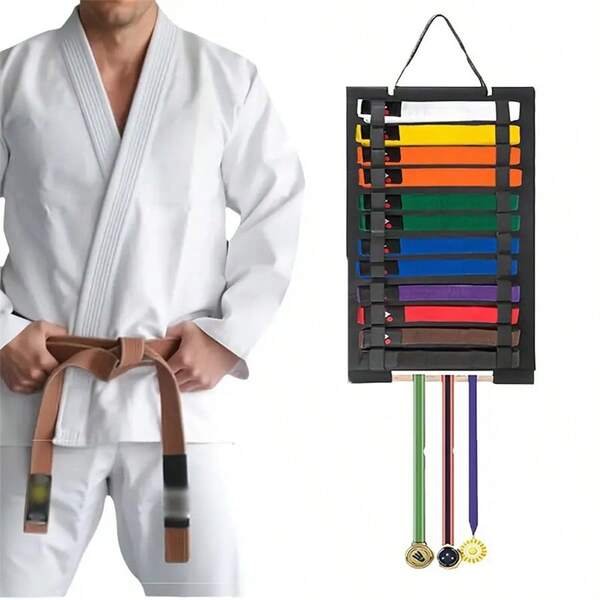1 pieza Organizador de cinturones de artes marciales montado en la pared, estante portátil para exhibir cinturones de kárate con colgador de medallas, soporte colgante ligero para exhibir cinturones de taekwondo, adecuado para estudiantes de artes marciales