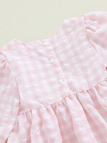 Toddler Baby Girl Fall Outfit Goose Embroidered Plaid Bows Ruffled Trim Smocked Dress Crewneck Long Sleeve A Line Dress Birstday Party Dress - 粉色 - 查看 9