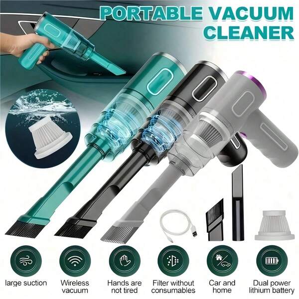 Easypie Selection Aspirador de pó portátil sem fio recarregável para carro, com filtro duplo, sucção potente, ideal para uso doméstico e automotivo. Perfeito para remover poeira, sujeira e pelos de animais de pisos, carpetes, móveis e muito mais. Mantenha sua casa limpa e higienizada. Também adequado para limpeza de carros.