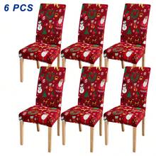 2/4/6 غطاء كرسي مطبوع بطبعات عيد الميلاد، مع عناصر عيد الميلاد مثل بابا نويل والثلجي والرنة، ديكور منزلي لفنادق وحفلات ومطاعم، ديكور عيد الميلاد الأساسي، هدية عيد الميلاد المثالية