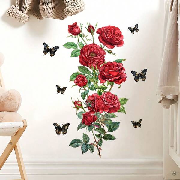 1 pieza Pegatinas de pared con diseño de rosa para decoración del hogar, sala de estar, dormitorio, habitación infantil, puerta, fondo de TV y sofá, decoración de habitación, cocina