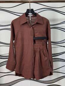 Imported Women's Linen Set / Button / Lining / / Women's - Mocha Brown - View 3