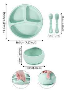 4pcs Baby Feeding Set, Includes Anti-Drop Silicone Divided Plate, Spoon, Fork, Suction Bowl, Ideal For Infant Toddler Solid Food Training, Great Gift - Multicolor - View 3