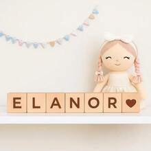 Bloques de construcción personalizados con apellido, capaces de grabar nombres y fechas, diseño de esquinas redondeadas, decoración para bodas y fiestas, decoración personalizada para sala de juegos y regalos de cumpleaños, regalos de madera natural para parejas, anuncios de embarazo, regalos para nuevas madres, actividades artísticas para niños - Color de la madera - Ver 3