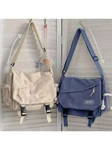 JLCH Women's Nylon Solid Color Shoulder Bag, Adjustable Strap, Optional Single Bag/Badge Pendant, Suitable For College, Travel, Minimalist Fashion, Crossbody Small Bag, High-End Luxury Feel, New Style, Commute, Casual, Versatile, Niche, Crossbody Square Bag, Commuter Handbag, Messenger Bag, Shoulder Bag - Royal Blue - View 2