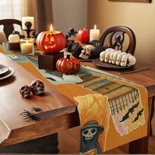 1/10 pièces Chemin de table décoratif en tissu avec motifs colorés de squelette d'Halloween, fantôme, chauve-souris. Convient pour la décoration intérieure et extérieure, les fêtes saisonnières, la décoration de table de cuisine et de salle à manger, les fêtes, la décoration de table de restaurant