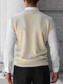 Men's Casual Everyday Simple Solid Color V-Neck Sweater Vest, Autumn
