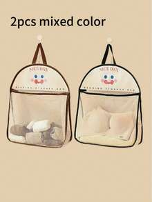 1/2pcs Printed Mesh Hanging Bag, Cartoon Design, Durable Mesh Fabric With Sturdy Hooks, Suitable For Storing Underwear, Socks, Fruits, Vegetables And Home Organization, Space-Saving Multi-Purpose Storage Bag - Multicolor - View 12