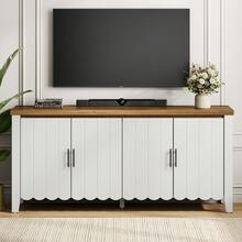 ONBRILL 63 Inch Sideboard Buffet Cabinet, Farmhouse Buffet Cabinet With 4 Wave Panel Doors & Adjustable Shelves, Storage Cabinet, Large Credenza Sideboard For Living Room, Kitchen, White - 白色 - 查看 4