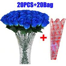60 szt. niebieskich/białych sztucznych róż, bukiet kwiatów, jedwabne kwiaty, sztuczne kwiaty do dekoracji salonu, akcesoria ślubne, prezenty na Dzień Matki i Dzień Ojca, prezent na Walentynki, przyjęcie urodzinowe, impreza, dekoracja miejsca, kosz kwiatów ślubnych
