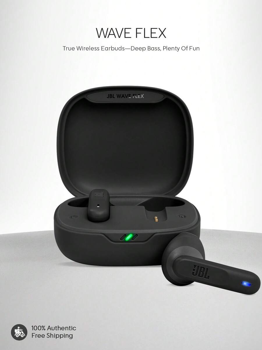 Tai nghe không dây thực sự Wave Flex Âm trầm sâu Vừa vặn thoải mái Pin 32 giờ Chống nước và bụi theo tiêu chuẩn IP54 Gọi rảnh tay Tương thích với Trợ lý giọng nói VoiceAware Thiết kế dạng mở Tai nghe Bluetooth JBL Vibe Flex - màu đen - Xem 1