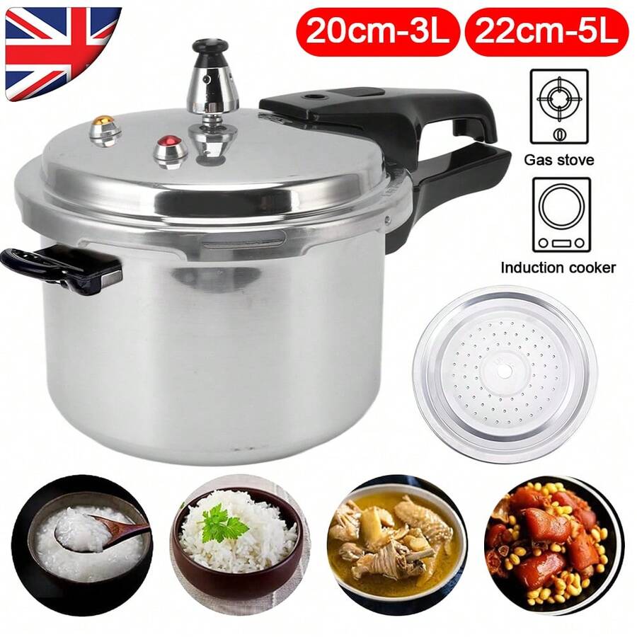 5L/3L Multi-Functional Aluminum Alloy Pressure Cooker, 3/5L, Induction Compatible, Silver,Suitable For Various Stoves,Convenient And Practical, Durable And Easy To Use Pressure Cooker, Even Heat Distribution, Quick Cooking, Secure Pressure Relief, Durable Design For Boiling/Soup/Stew, Suitable For Kitchen And Outdoor Camping, Easy To Clean - Silver - View 1