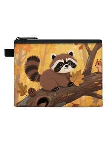 1 pieza Monedero compacto con cremallera, bolsa con cremallera de poliéster resistente y de moda, diseño de estampado gráfico de mapache lindo, ideal para guardar monedas y pequeños artículos esenciales, cierre , regalo de novedad, material duradero, fácil de cuidar, regalo festivo/navideño