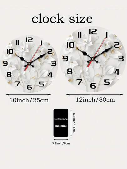 Pc 10 Inch/12 Inch Moderne Silent Wand Clock, Elegante Wit Bloemen Goud Leaf Wood Finish, Large Numbers, Zwart Perfect Living Room, Bedroom, Kitchen, Office Ideal Or Birthday Home Room view 7