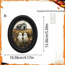 1/4 piezas, Decoración de pared de estilo gótico con gato negro fantasma, arte ovalado, adecuado para el hogar, la oficina, la decoración de fiestas, la decoración de Halloween, 2D