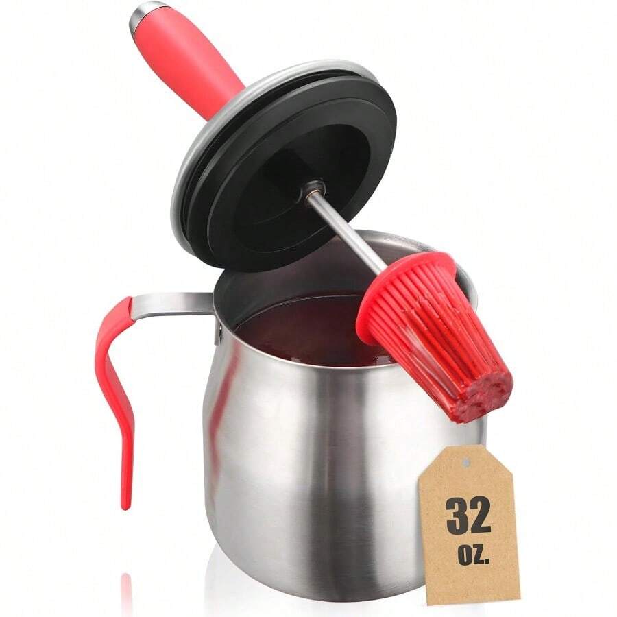 32 OUNCE Basting Pot With Replaceable BrushesGrilling Gifts For MenDadStainl Steel 304 Barbecue Sauce Holder Brush SetAirtight Melting Pot BBQ Sauce Container For Outdoor GrillButter Melting