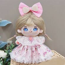 20厘米棉质娃娃粉色套装，心形发夹蝴蝶结蕾丝连衣裙娃娃配件，浪漫情人节礼物，可爱派对用品娃娃 - 彩色 - 查看 15