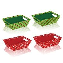 12/24pcs Festive Christmas Gift Boxes - Red And Green Sturdy Cardboard Trays With Holiday Designs (Snowflakes, Reindeer, Pine Trees) For Party Favors, Decorations & Storage
