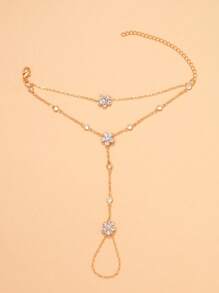 1 件花卉指链，简约水钻手链手链戒指套装，时尚百搭，适合女性 - 金色 - 查看 2