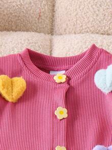 2 件套女婴甜心针织开衫和喇叭裤套装，春秋 - 玫紅色 - 查看 3