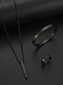 3 件套时尚长发柱氧化简约光滑男士首饰套装，适合日常佩戴