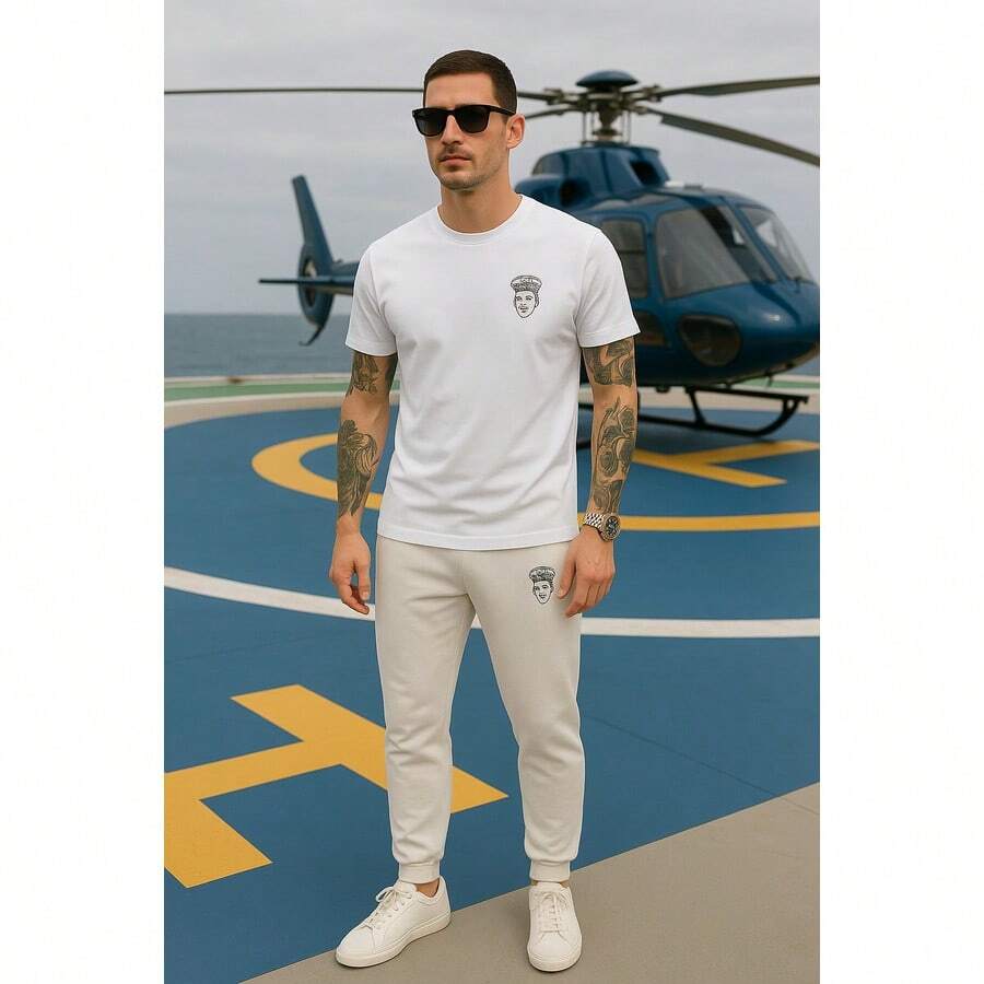 White T-Shirt + Jogger Pants Kit Opposite Modas Elegant Versatile High Quality - Off - View 1
