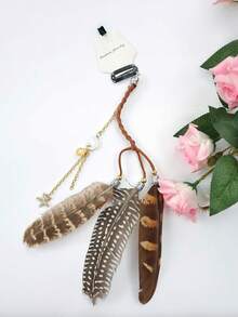 3pcs Feather Hair Clips Bohemian Feather Headdress Braided Beaded Headdress Holiday Hair Accessories - Ba màu - Xem 5
