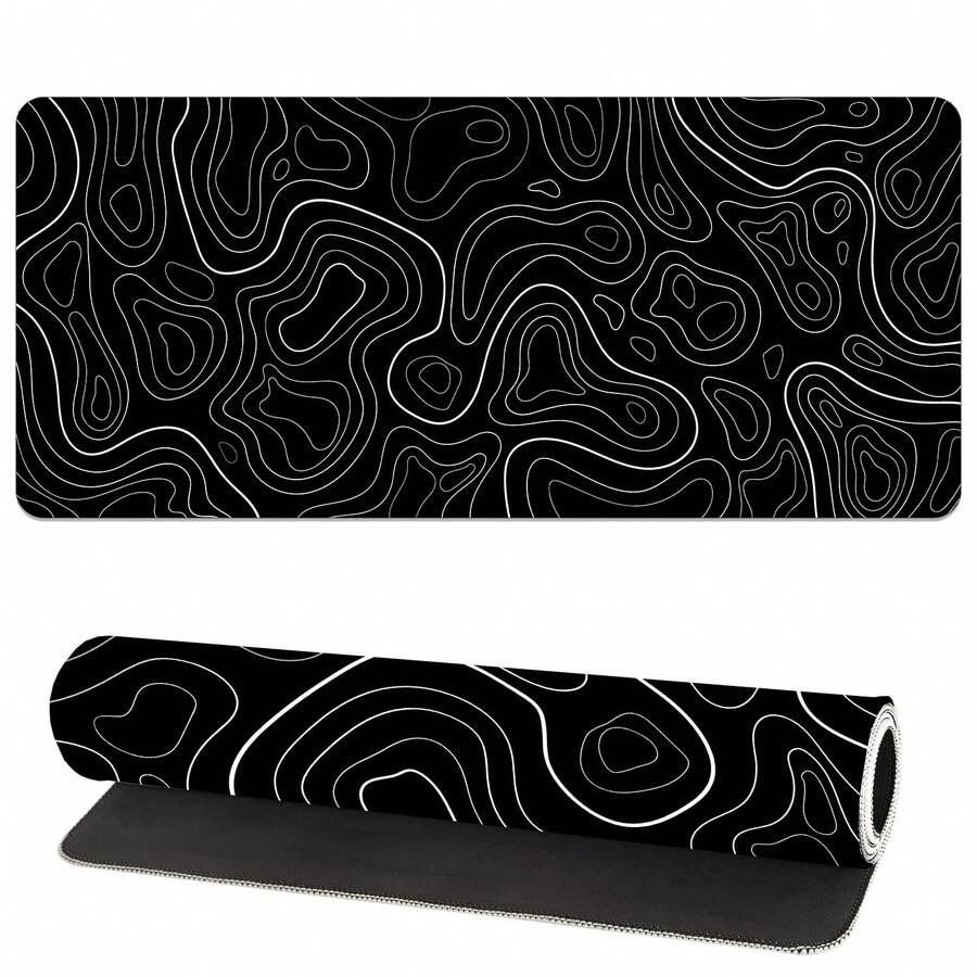 1 件 XXL 地形图图案鼠标垫 - 大号加长游戏桌垫，黑白简约键盘垫，适合办公室和家庭使用 - 黑色 - 查看 1