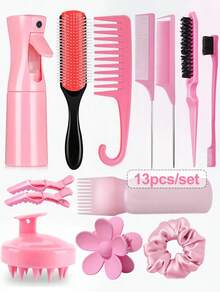 1/3/6/12/13/15件套男女通用美发梳套装，包含梳子套装，可用于蓬松造型、边缘梳理和后梳，九排梳，喷雾瓶（用于梳理打结的头发），头皮按摩洗发刷，优质宽齿梳，花朵发夹，造型梳套装，梳子，发刷，梳子，梳子，打结梳，球形梳，迷你发刷，发刷套装，木梳，发刷，迷你发刷，打结梳，发刷，美发产品，美发工具，美发用品，护发，卷发梳，美发设备，旅行必备，旅行必备，发型，美发，发刷，后梳，造型梳，卷发梳，边缘梳，发梳，梳头发，发刷套装，梳头发，卷发梳，打结梳，女士发刷，头发，旅行，美发产品，美发工具，头发理发用品、理发师、理发配件、理发店、美发设备 - 彩色 - 查看 25