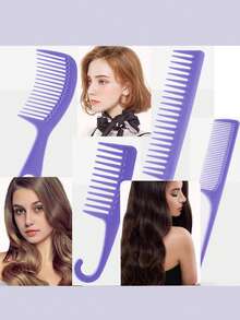 5-Piece Hairstylist Professional Comb Set, Curved Hook Comb, Pointed Tail Hairdressing Comb, Wide-Tooth Comb, Comb With Hole Handle, Steel Needle Pointed Tail Comb, Fine And Wide Tooth Styling Comb Suitable For All Hair Types, Styling Comb For Highlight Distribution Area, Professional Salon Barber Shop Hairdressing Special Tools - Multicolor - View 6