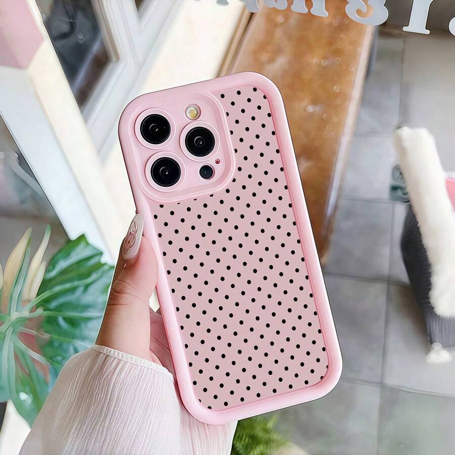 1pc Dot Pattern Phone Case With Precise Cutouts To Protect Camera, Shock-Absorbing Design Compatible With IphoneX XS/ 11 Pro Max/12 Pro Max/13 Pro Max/14 Pro Max/15 Pro Max/16 Plus/16 Pro Max,Phone Cover Protective, The Best Birthday Gift For Your Friends And Family, Suitable For Both Men And Women - Pink - View 1