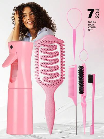 5/7pcs Curly Hair Styling Combs Set, Including New Upgrade Curl Defining Brush, Spray Bottle, Braiding Tool, Teasing Hair Brush, Rat Tail Comb, Edge Brush For Edges And Back Detangling, Suitable For Barber Shops, Beauty Salons, Travel Essentials, Travel Holiday Essentials,Brush,Hair Brushes,Edge Brush,Brush Hair,Hair Comb,Comb Hair,Detangling Brush,Ball Brush,Mini Hair Brush,Hair Brush Set,Wooden Comb,Travel Essentials,Travel Essential,Hairstyle,Hairdressing,Hair Brush,Slick Back Brush,Styling Brush,Curly Hair Brush,Edge Brush,Hair Comb,Brush Hair,Hair Brush Set,Comb Hair,Comb For Curls,Detangling Brush,Hair Brush For Women,Hair,Travel,Hair Products,Hair Tools,Hair Stuff,Barber,Barber Accessories,Barbershop,Hairdressing Equipment