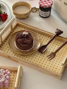 1pc Rattan Vintage Tray, Retro Kitchen/Dining Room Storage Organizer Tray, Birthday Gift, Dessert Tray, Wooden Rectangular Storage Tray, Candle Holder, Cosmetic Organizer Tray, Bathroom Bathtub Caddy Tray, Also Suitable For Living Room, Dining Room, Entertaining Guests, Snack Plate, Holiday Decor