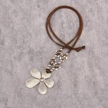 1pc Minimalist Silver Asymmetrical Sunflower Alloy Pendant Necklace, Adjustable Wax Cord Necklace, Fashionable Daily Wear For Young Women, Girlfriend