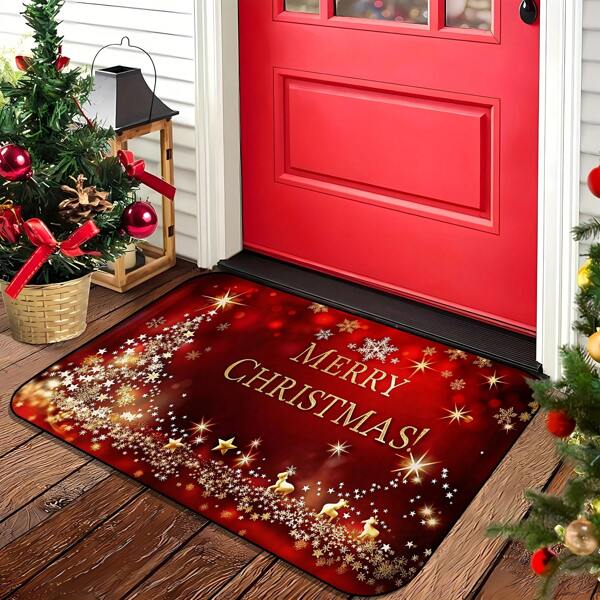 Non-Slip Washable Christmas Welcome Doormat - Shiny Star Pattern, Easy To Clean, Anti-Dirt - Ideal For Holiday Home Decor