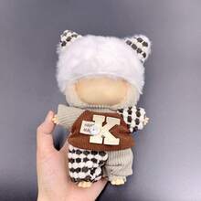 1 set - Ropa de muñeca de 17 cm, compatible con Labubu, 1 set de accesorios - Sombrero de cubo, top, pantalones con tirantes, mono, adecuado para muñecas de 17 cm, accesorios lindos de BuLabu para jugar y exhibir (muñeca no incluida)