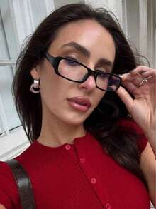 1pc Women's Acrylic Casual Rectangular Fashion Glasses, Suitable For Daily Reading And Commuting, Retro Y2K Basic Business Casual Gift - A - View 3