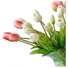 ZXCFTE  40pcs Artificial Tulips Flowers, Real Touch Latex Bouquet, Fake Tulips For Office Wedding Party Home Kitchen Garden Decoration-B Coral Pink Suit - 多色4 - 查看 2