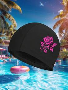 Women's Long Hair Swimming Cap, Large Size Breathable Knitted Swim Cap, Printed Design, Comfortable & Stretchy - 1 Swimming Cap - View 4