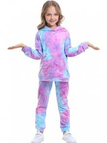 Girls Tie Dye Pullover Hoodies Sweatshirt Sweatpant Tracksuit Sweatsuits Set 2-12Y