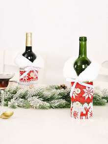 Gestrickte Weinflaschen-Abdeckung als Weihnachtsdekoration, Wollkugel Weihnachtsren Schneeflocke rote Weinflaschen-Abdeckung mit Knopf, rote Pullover Weinflasche Tasche, stimmungsvolle Bierflasche Tasche, Champagner Tasche, Haushaltsartikel, Weihnachts-rote Weinflasche Tasche - perfektes Weihnachtsgeschenk und Träger, wiederverwendbare Weihnachts-Weinflaschen Tasche, Weinflasche Geschenktasche, Spirituosen Flasche Tasche, Geschenkverpackung, Party, Gastgebergeschenk, Weihnachtsgeschenk, Feiertags-Präsent