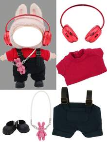 5pcs Rabbit Strap Sports Set Suitable For 1st/2nd/3rd Generation LALBUB, Including 1 Sports Earphone + 1 T-Shirt + 1 Bib Pants + 1 Rabbit Bag + 1 Rabbit Shoes, Suitable For 15-17cm Doll, Super Cute, Back To School Gift (Doll Not Included) - Multicolor - View 8