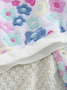 2 件套幼儿女童羊毛睡衣套装，花卉图案圆领长袖上衣和休闲抽绳长裤睡衣，秋冬