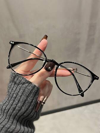 1 pieza Gafas negras redondas para mujer, gafas graduadas para mujer, gafas falsas para mujer, gafas transparentes, accesorios para teléfono, estilo Y2K, de vuelta a la escuela, adecuadas para el uso diario y casual, oficina.