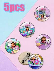 Gabby's Dollhouse Cartoon Badge Brooches, Button Pins, Backpacks, Clothing Collar Accessories, Round Badge Management Cartoon Brooches, Animation Project, Cute And Creative Cartoon Character Brooches, Brooch Accessories, Fan Collection Gifts Halloween Halloween Accessories Teachers Day - Multicolor - View 13