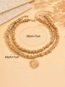 2pcs/Set Elegant Asymmetrical CCB Handmade Beaded Necklace, Minimalist Hammered Sunburst Pendant Necklace, Versatile Vintage Choker Necklace For Women, Suitable For Daily Wear, Vacation, Party And Date