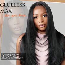 无胶分层 U 型假发 挑染棕色长直发分层假发 V 型假发 女士浅色 Yaki 假发 耐热合成长无胶假发 女士升级 U 型假发 24 英寸不脱落 V 型假发 半夹式假发 - 黑色 - 查看 7