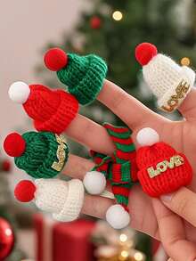 1pc Mini Christmas Hats And Scarves Small Doll Size Santa Hats ,Christmas Knit Doll Hats & Scarves Decor, Small Snowman & Mini Santa Hats For Dolls, Mini Xmas Ornaments Home Decor Christmas Decorations Room Decor Winter