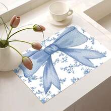 1 pieza Felpudo absorbente con estampado floral y de lazo, Almohadilla de secado de platos para encimera de cocina con base de goma, Decoración de fiesta, Felpudo súper absorbente que oculta manchas, Felpudo absorbente y suave de diatomita con respaldo de goma de uso múltiple para cocina y hogar, Adecuado para máquina de café, rejilla de platos, almohadilla de secado rápido, Felpudo de secado de tazas de café y platos para encimera de cocina